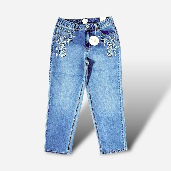 Camila Coelho Women’s Blue Embroidered Straight Ankle Jeans Sz 8 - Picture 6 of 14